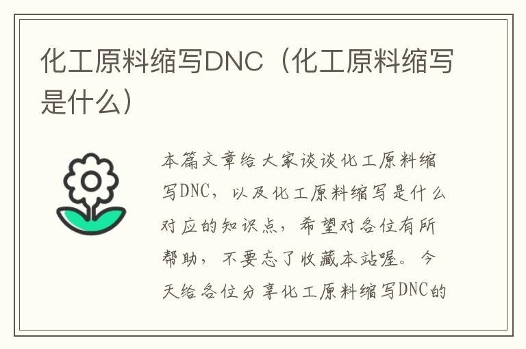 化工原料缩写DNC（化工原料缩写是什么）