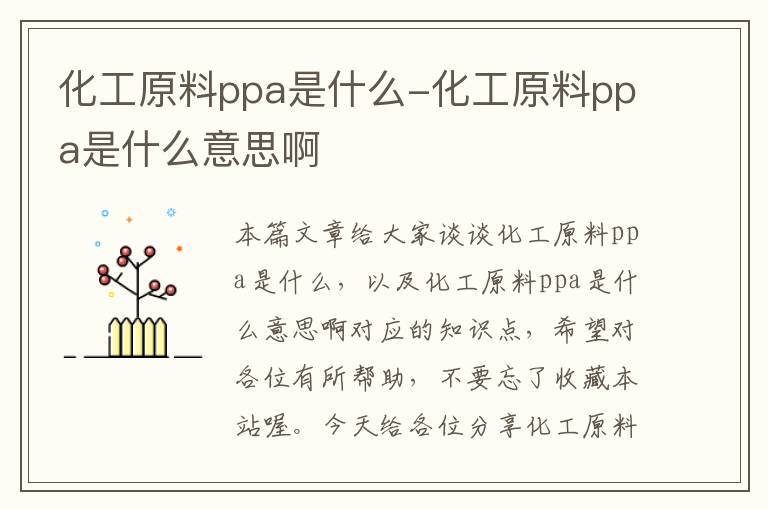 化工原料ppa是什么-化工原料ppa是什么意思啊