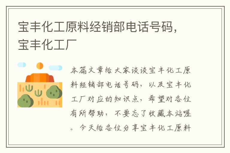 宝丰化工原料经销部电话号码，宝丰化工厂