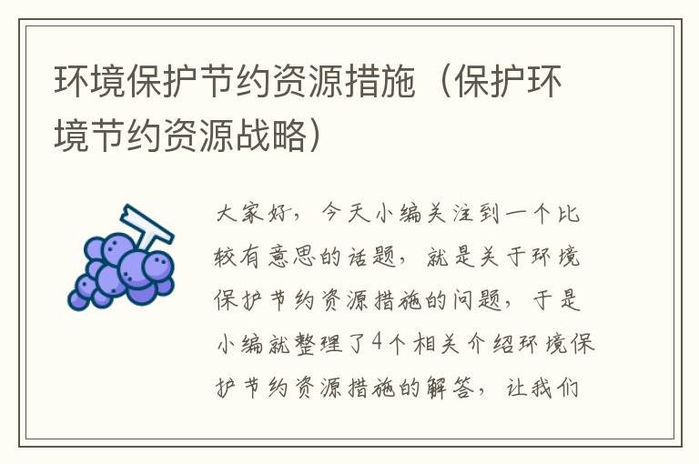 环境保护节约资源措施（保护环境节约资源战略）