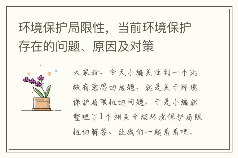 环境保护局限性，当前环境保护存在的问题、原因及对策