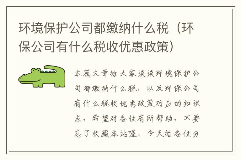 环境保护公司都缴纳什么税（环保公司有什么税收优惠政策）