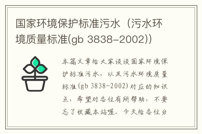 国家环境保护标准污水（污水环境质量标准(gb 3838-2002)）