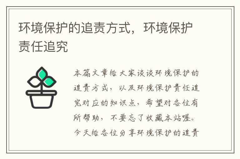 环境保护的追责方式，环境保护责任追究