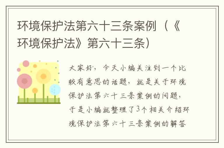 环境保护法第六十三条案例（《环境保护法》第六十三条）