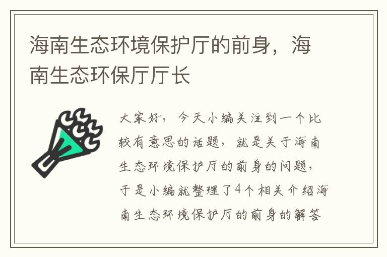 海南生态环境保护厅的前身，海南生态环保厅厅长