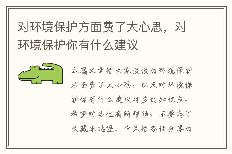 对环境保护方面费了大心思，对环境保护你有什么建议