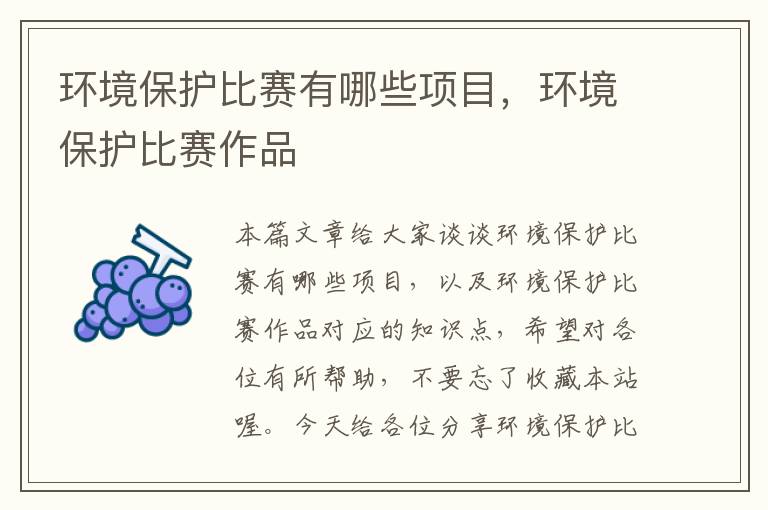 环境保护比赛有哪些项目，环境保护比赛作品