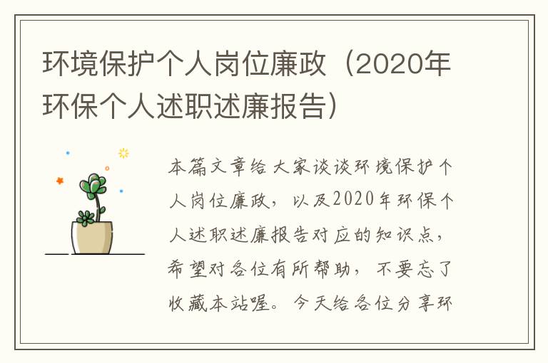 环境保护个人岗位廉政（2020年环保个人述职述廉报告）