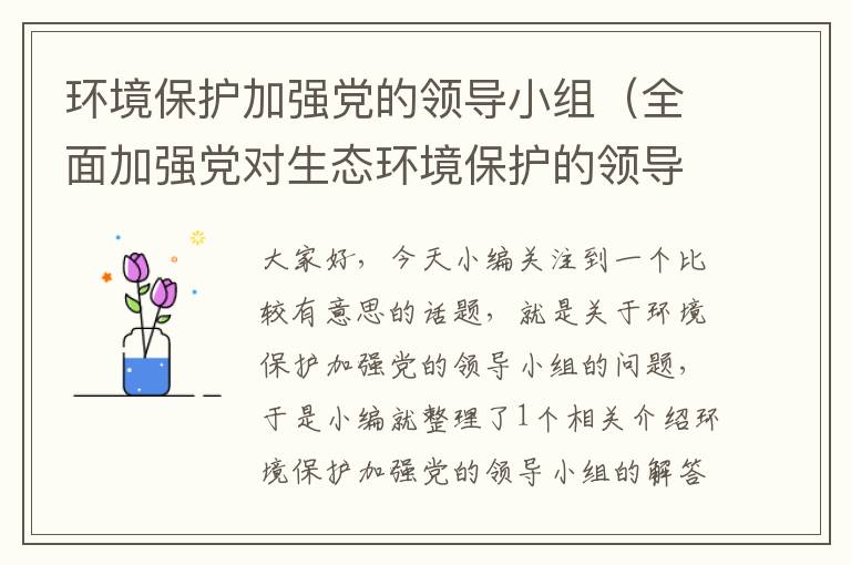 环境保护加强党的领导小组（全面加强党对生态环境保护的领导需要落实党政主体责任）