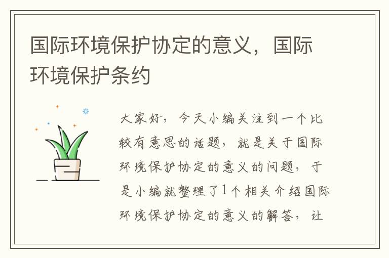 国际环境保护协定的意义，国际环境保护条约