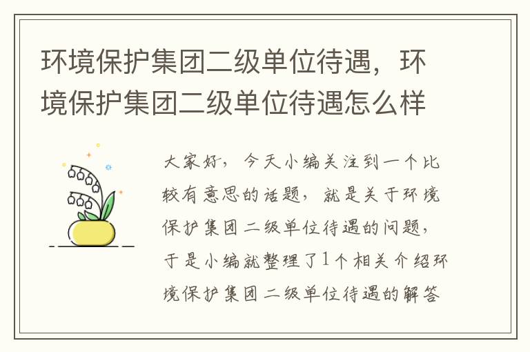 环境保护集团二级单位待遇，环境保护集团二级单位待遇怎么样