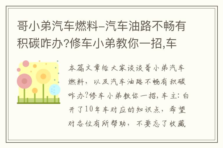 哥小弟汽车燃料-汽车油路不畅有积碳咋办?修车小弟教你一招,车主:白开了10年车