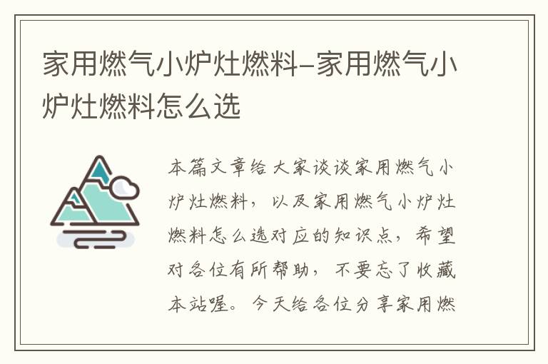 家用燃气小炉灶燃料-家用燃气小炉灶燃料怎么选