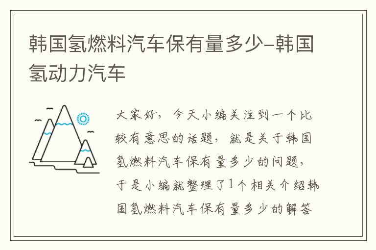 韩国氢燃料汽车保有量多少-韩国氢动力汽车