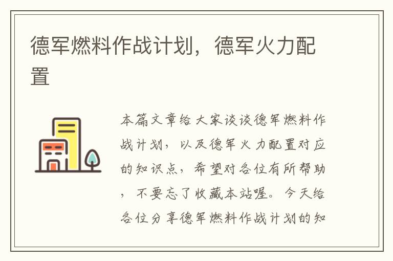 德军燃料作战计划，德军火力配置