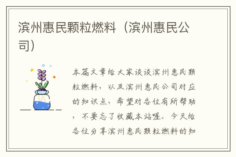 滨州惠民颗粒燃料（滨州惠民公司）