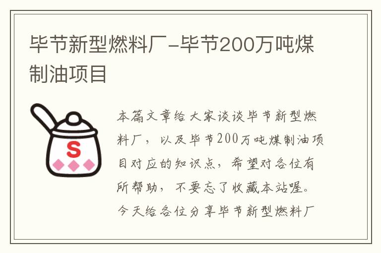 毕节新型燃料厂-毕节200万吨煤制油项目