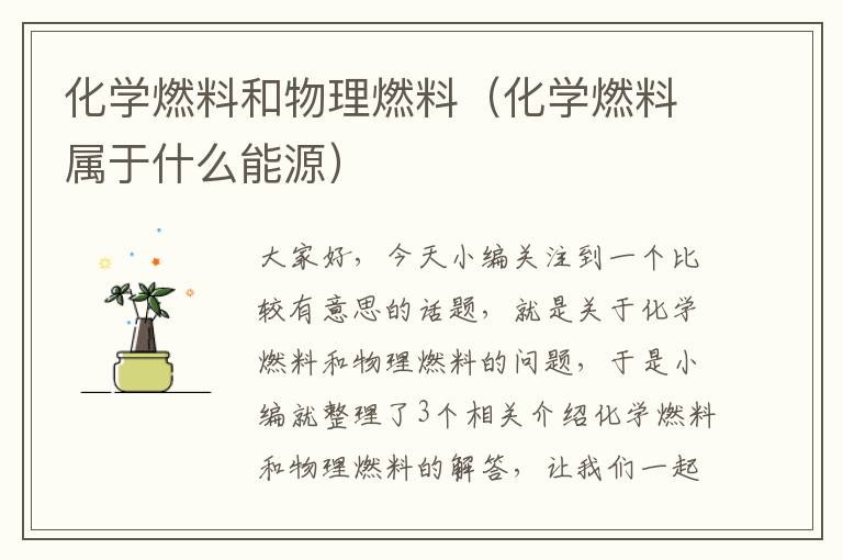 化学燃料和物理燃料（化学燃料属于什么能源）