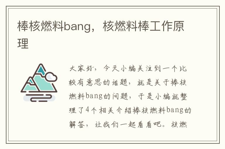 棒核燃料bang，核燃料棒工作原理