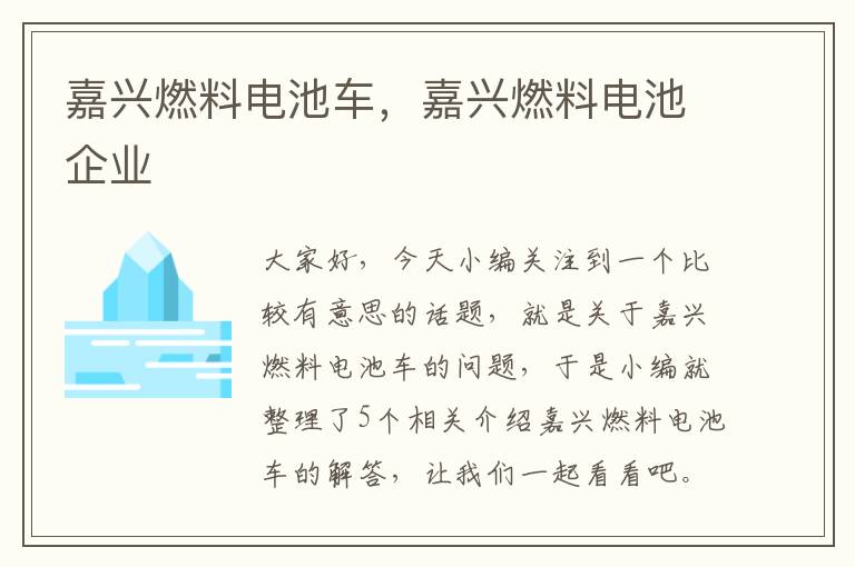 嘉兴燃料电池车，嘉兴燃料电池企业