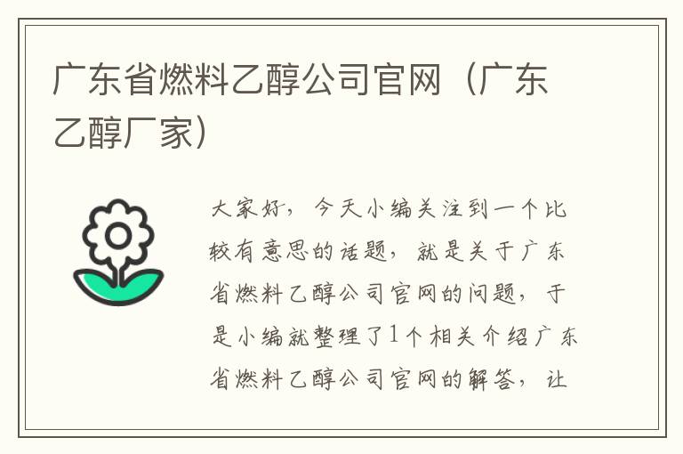 广东省燃料乙醇公司官网（广东乙醇厂家）