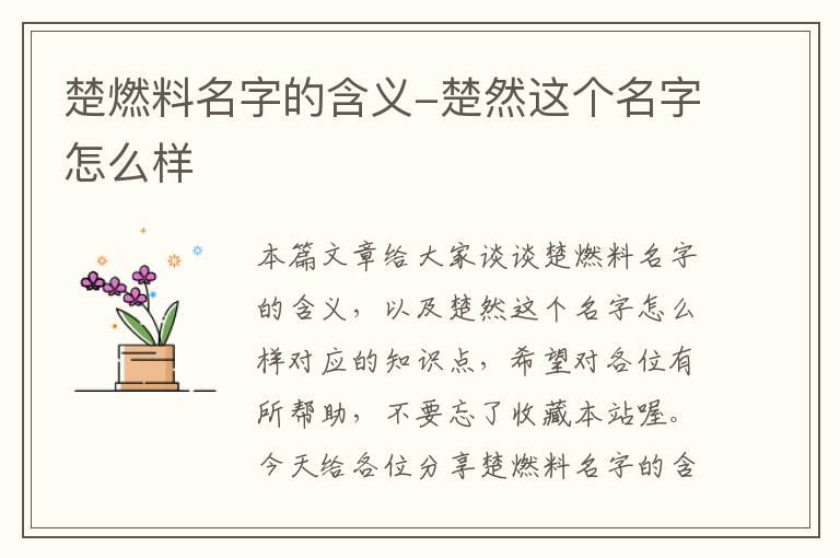 楚燃料名字的含义-楚然这个名字怎么样