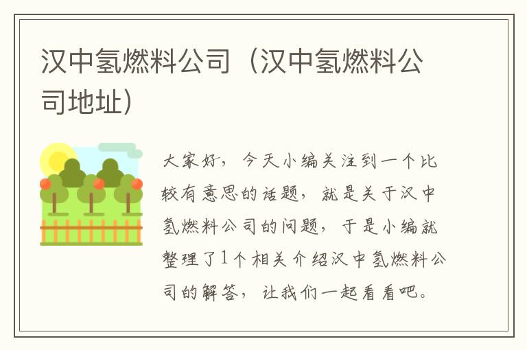 汉中氢燃料公司（汉中氢燃料公司地址）