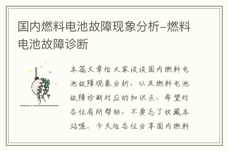 国内燃料电池故障现象分析-燃料电池故障诊断