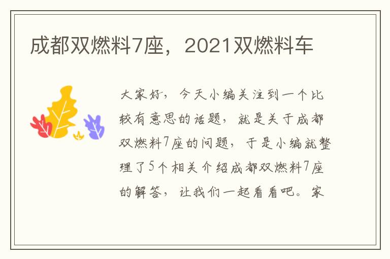 成都双燃料7座，2021双燃料车