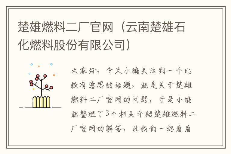 楚雄燃料二厂官网（云南楚雄石化燃料股份有限公司）