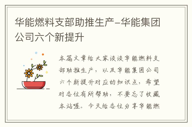 华能燃料支部助推生产-华能集团公司六个新提升