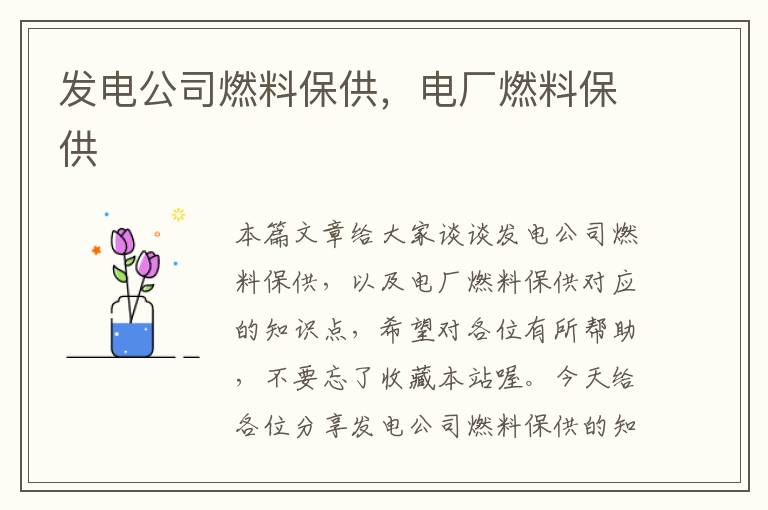 发电公司燃料保供，电厂燃料保供