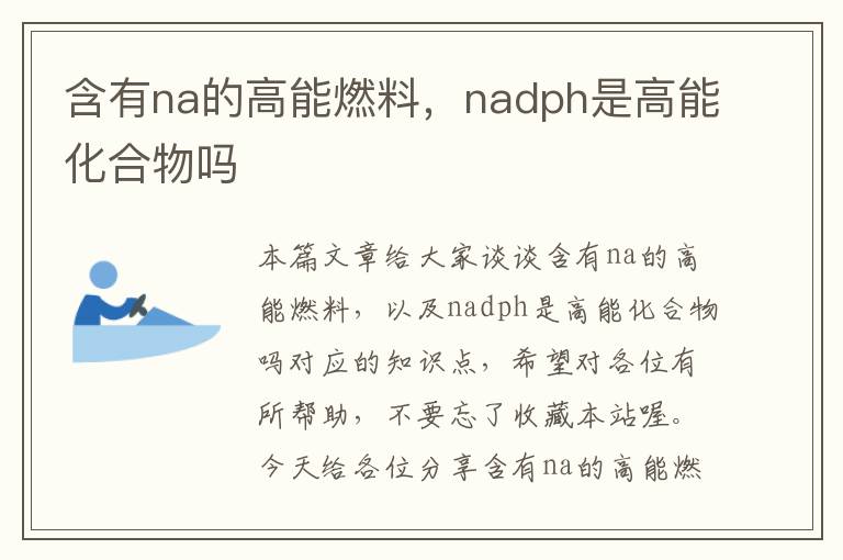 含有na的高能燃料，nadph是高能化合物吗