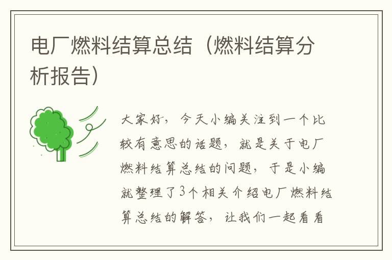 电厂燃料结算总结（燃料结算分析报告）