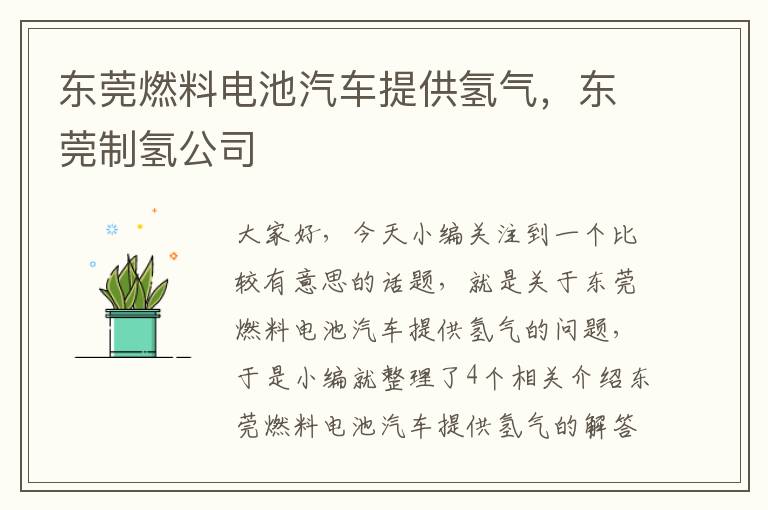 东莞燃料电池汽车提供氢气，东莞制氢公司