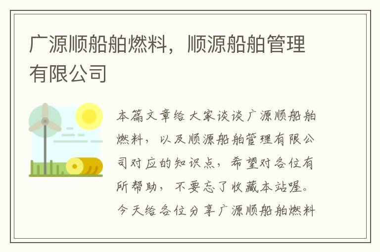 广源顺船舶燃料，顺源船舶管理有限公司