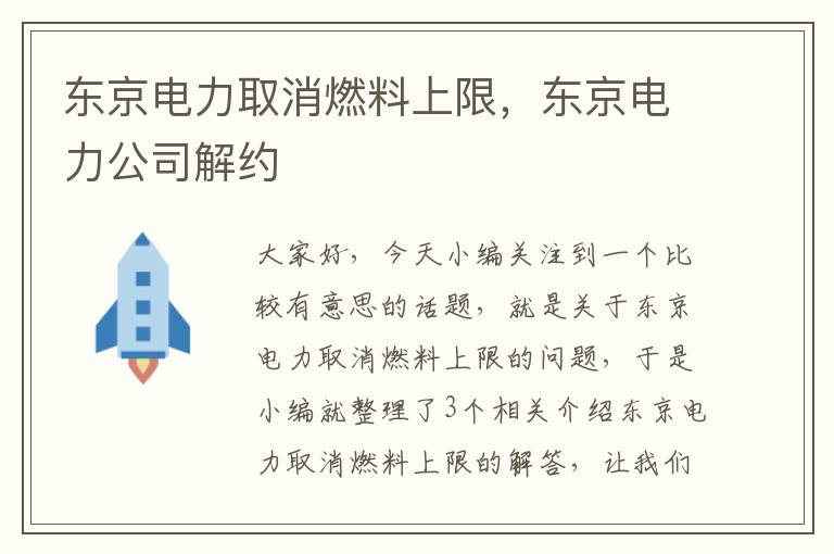 东京电力取消燃料上限，东京电力公司解约