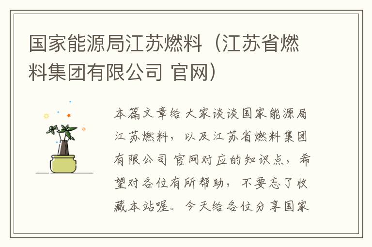 国家能源局江苏燃料（江苏省燃料集团有限公司 官网）