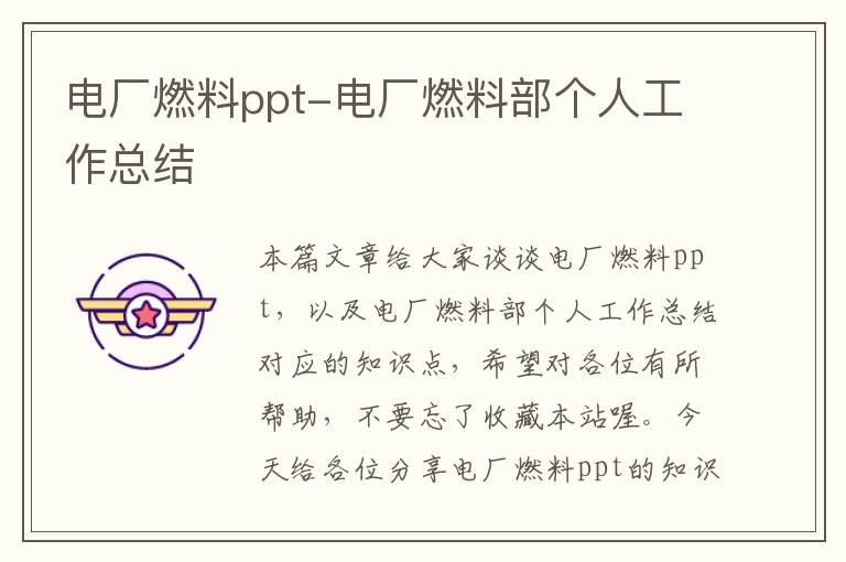 电厂燃料ppt-电厂燃料部个人工作总结