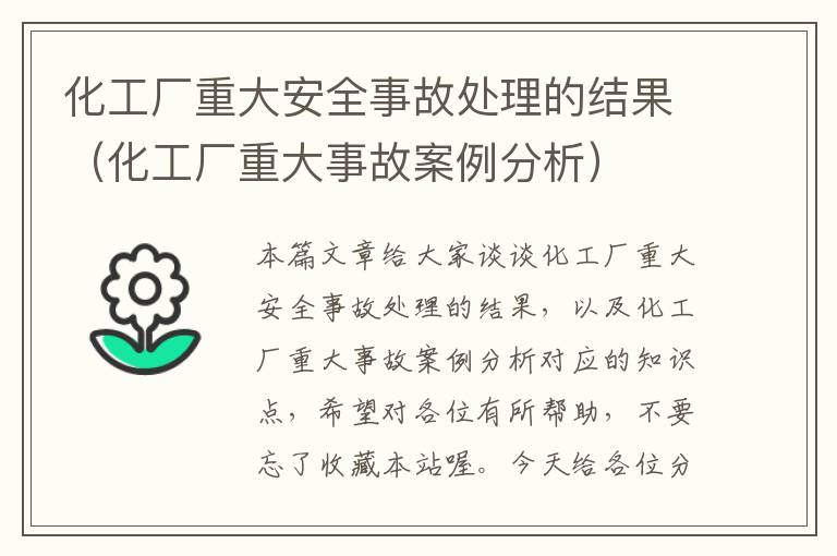 化工厂重大安全事故处理的结果（化工厂重大事故案例分析）