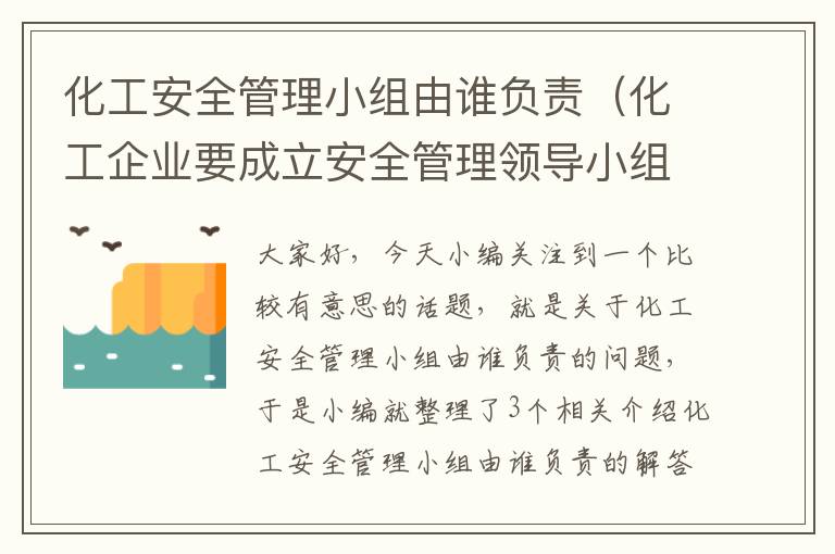 化工安全管理小组由谁负责（化工企业要成立安全管理领导小组）