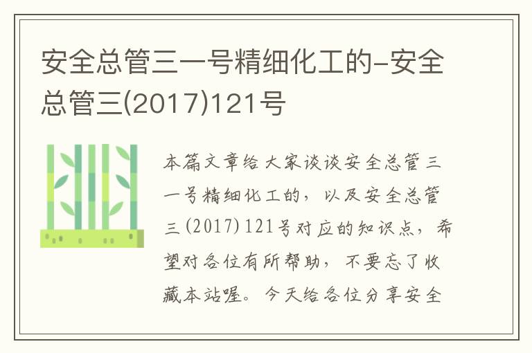 安全总管三一号精细化工的-安全总管三(2017)121号