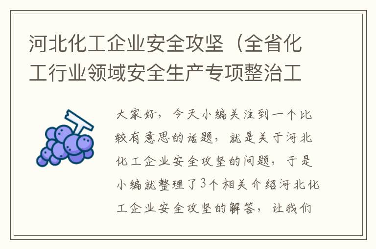 河北化工企业安全攻坚（全省化工行业领域安全生产专项整治工作方案）