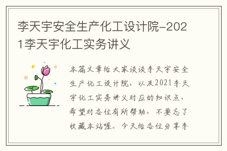 李天宇安全生产化工设计院-2021李天宇化工实务讲义