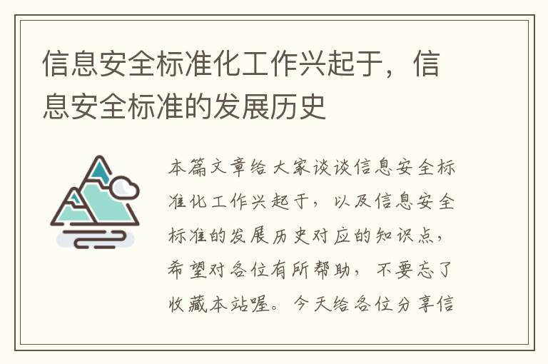 信息安全标准化工作兴起于，信息安全标准的发展历史