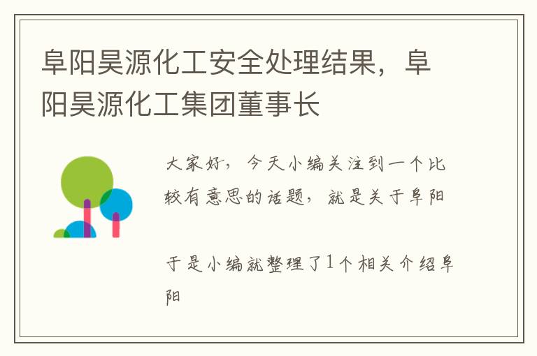 阜阳昊源化工安全处理结果，阜阳昊源化工集团董事长