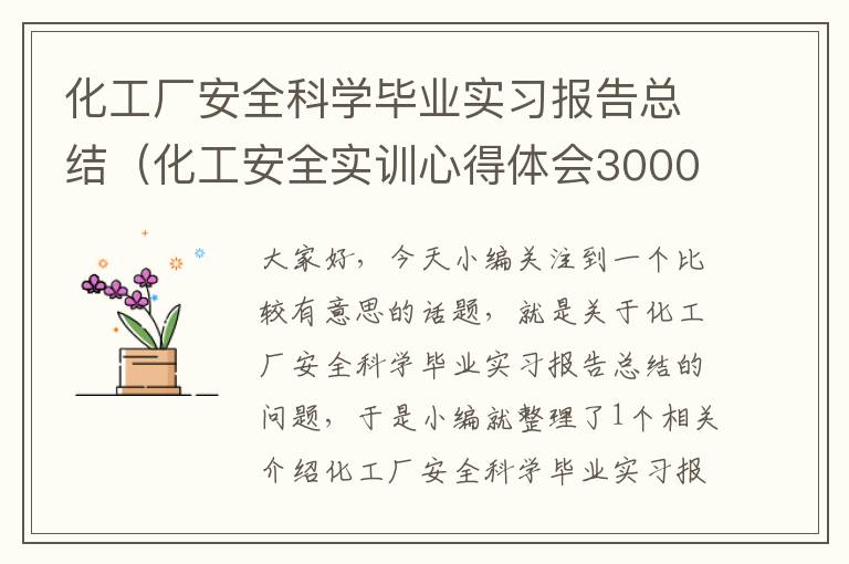 化工厂安全科学毕业实习报告总结（化工安全实训心得体会3000字）