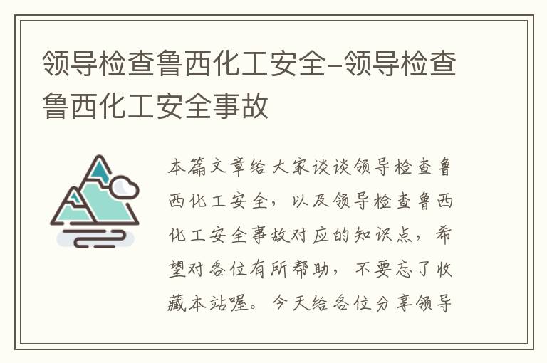 领导检查鲁西化工安全-领导检查鲁西化工安全事故