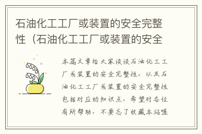 石油化工工厂或装置的安全完整性（石油化工工厂或装置的安全完整性包括）